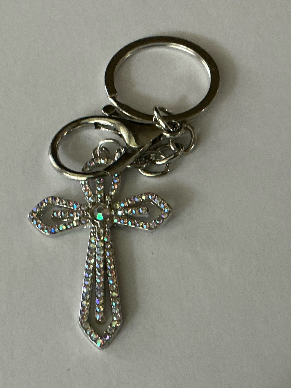 Rhinestone Cross Keychain - Iridescent Crystal Accent